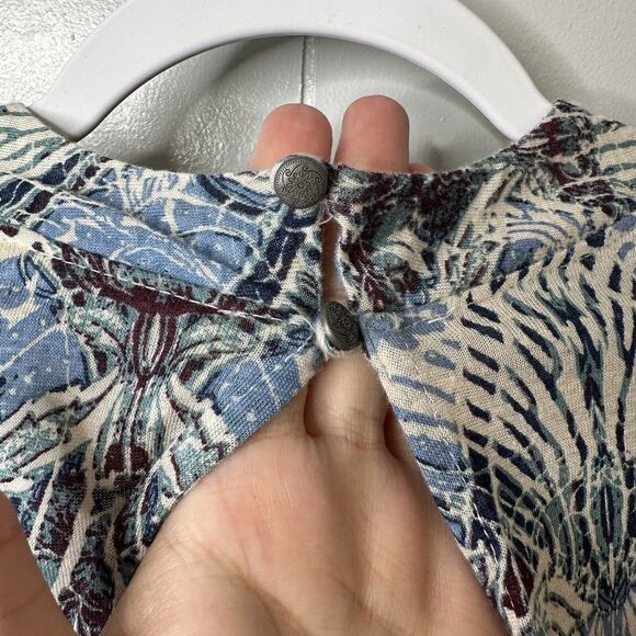 Free People Size Large Nouveau Blouse Blue Boho Top Keyhole Back Lace Faux Wrap - Picture 10 of 16